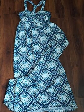 Pink Rose Blue and White Patterned Dress